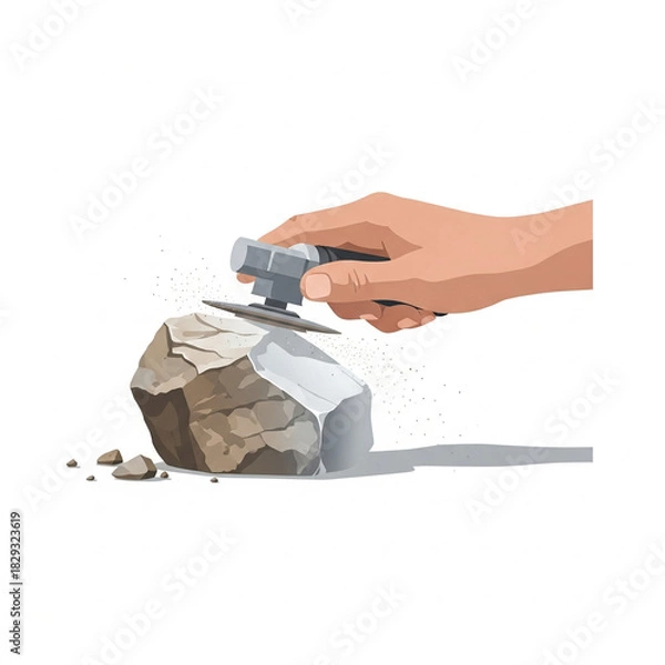 Obraz 그라인더를 돌 표면에 가져다 대고, 갈고 있음을 형상화한 그림