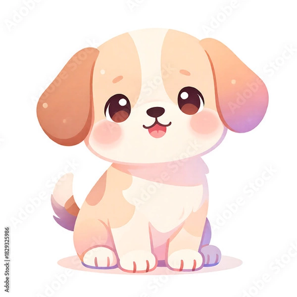 Obraz Anak anjing kartun kawaii dengan mata besar, karakter anjing pastel yang lucu