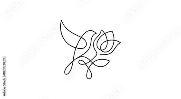 Fototapeta Elegant Continuous Line Bird Flower