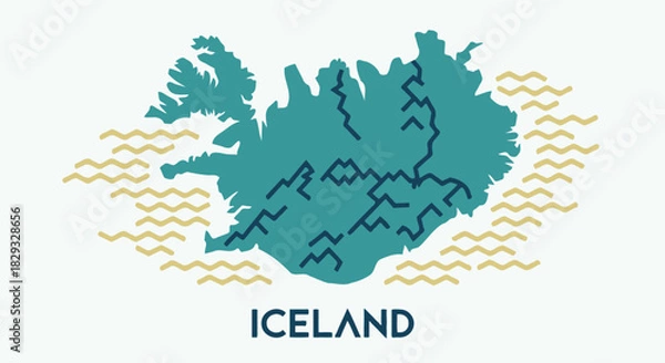 Obraz Stylized Iceland Map and Waves