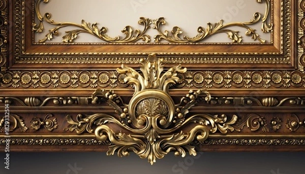 Fototapeta Ornate gold frame with intricate carvings and elegant details.