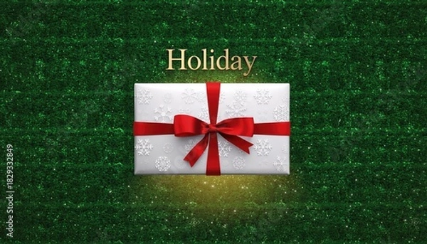 Fototapeta Holiday Gift Box on Green Background with Snowflake Design.