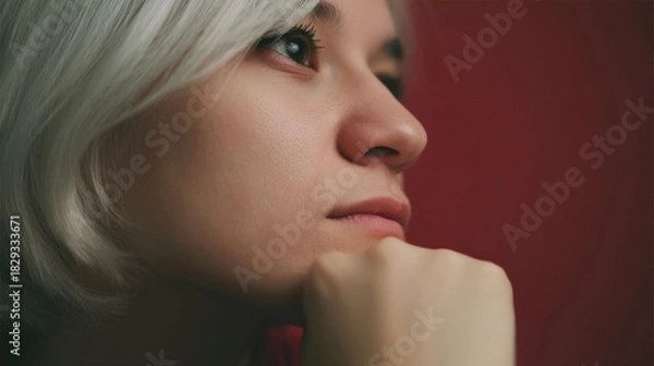 Fototapeta Thoughtful pose with soft tone,relaxation