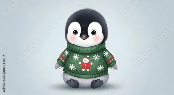 Obraz Adorable Penguin Clipart Wearing Christmas Sweater for Festive Projects