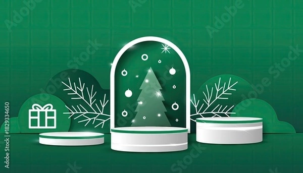 Obraz Christmas Holiday Festive Scene with Podium and Decorations.