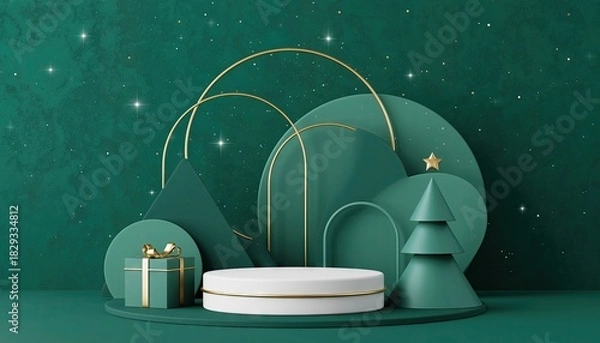 Obraz Festive Christmas Scene with Geometric Shapes and Gold Accents.