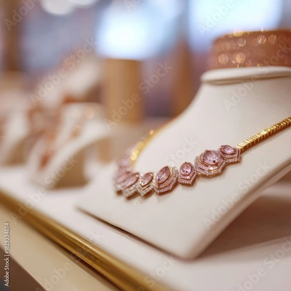 Fototapeta luxurious jewelry showcase with sparkling gems and refined elegance