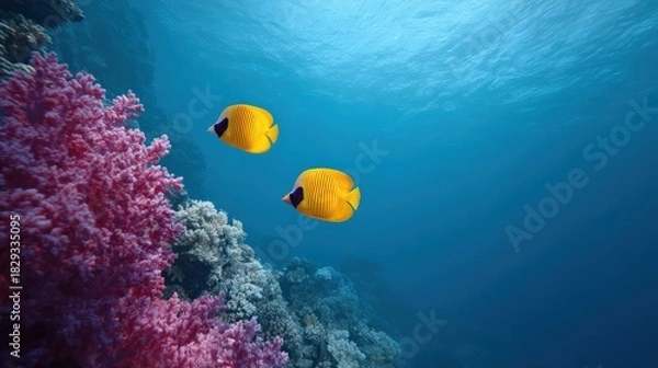 Fototapeta mesmerizing underwater scene with vibrant marine life and surreal colors