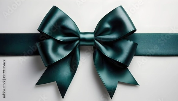 Obraz Elegant Teal Ribbon Bow on White Background - A Festive Gift Presentation.