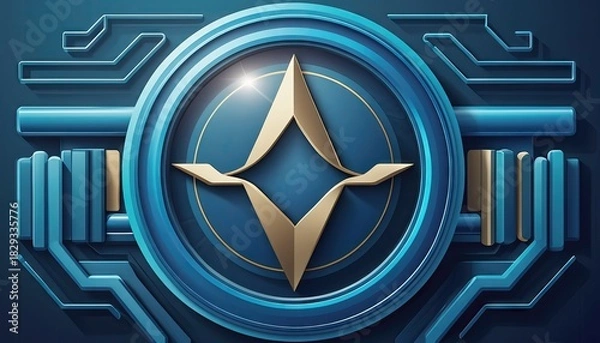 Obraz Intricate Geometric Design with Golden Emblem and Blue Accents.