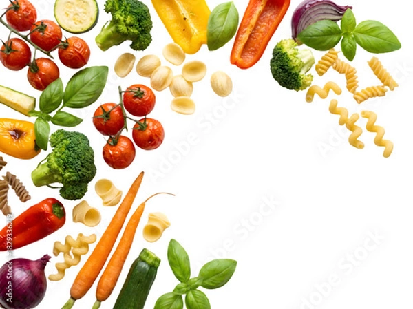 Obraz Vibrant Array of Fresh Vegetables and Pasta Ingredients Perfect for a Healthy Culinary Adventure