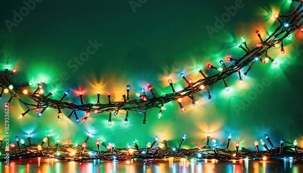Obraz Festive Christmas Lights Displayed Against a Green Backdrop.