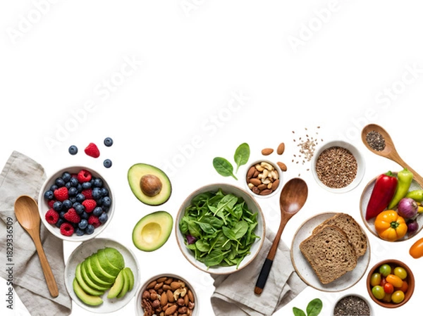 Obraz A Colorful and Healthy Spread of Fresh Fruits and Vegetables for a Nutritious Meal