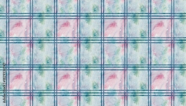Fototapeta Watercolor Plaid Pattern - Soft Hues and Grid Design.