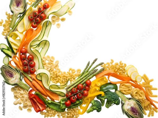 Obraz Vibrant and Colorful Arrangement of Fresh Vegetables and Pasta for Culinary Inspiration