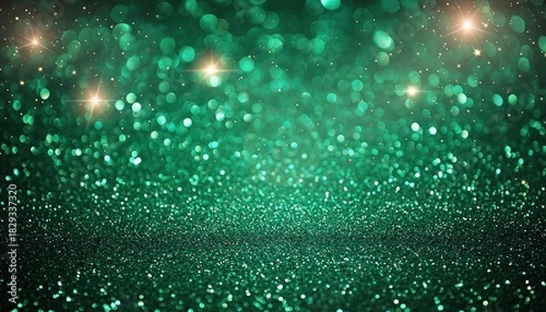 Fototapeta Emerald Glitter Sparkle Background with Bokeh Effect and Light Flares.