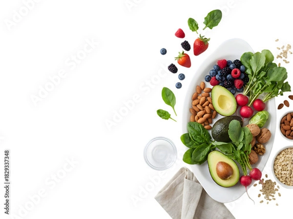 Obraz A Colorful and Nutritious Arrangement of Fresh Foods Highlighting Healthy Eating Choices