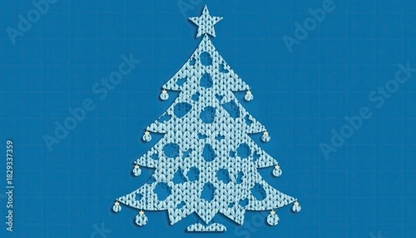 Obraz Christmas Tree Design on Blue Background with Ornaments.