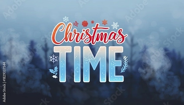 Obraz Christmas Time Festive Winter Wonderland Scene with Snowflakes and Decorations.