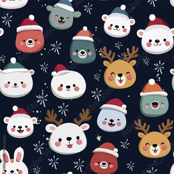 Obraz Christmas seamless pattern with animals snowman 