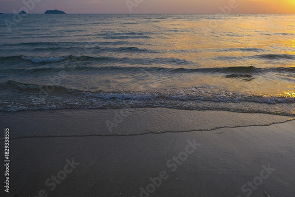 Obraz Serenity sea beach wave sunset sky with cloud nature landscape