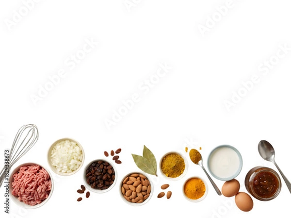 Obraz A Colorful Arrangement of Various Ingredients for Cooking or Culinary Crafts on a Table