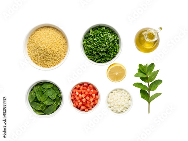 Obraz A Colorful Array of Fresh Ingredients for a Delicious Mediterranean Salad Recipe