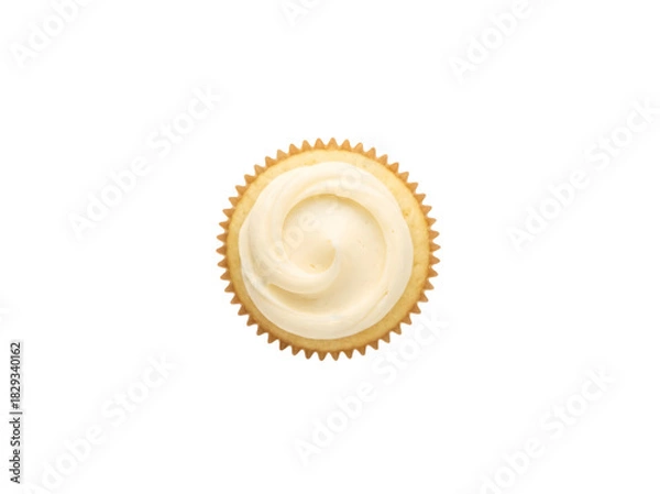 Obraz Deliciously Sweet Vanilla Cupcake with Creamy Frosting Shot from Above in Perfect Detail