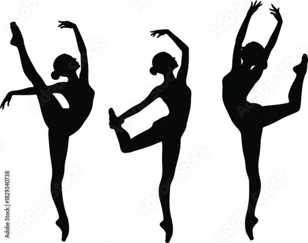 Fototapeta Black and white silhouette illustration of dancing in a white background.