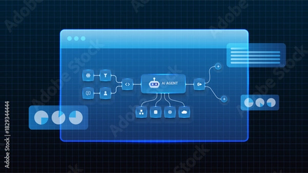 Obraz AI workflow automation artificial intelligence. ai agent network diagram dashboard machine learning flow process and automation system.