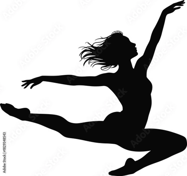 Fototapeta Black and white silhouette illustration of dancing in a white background.