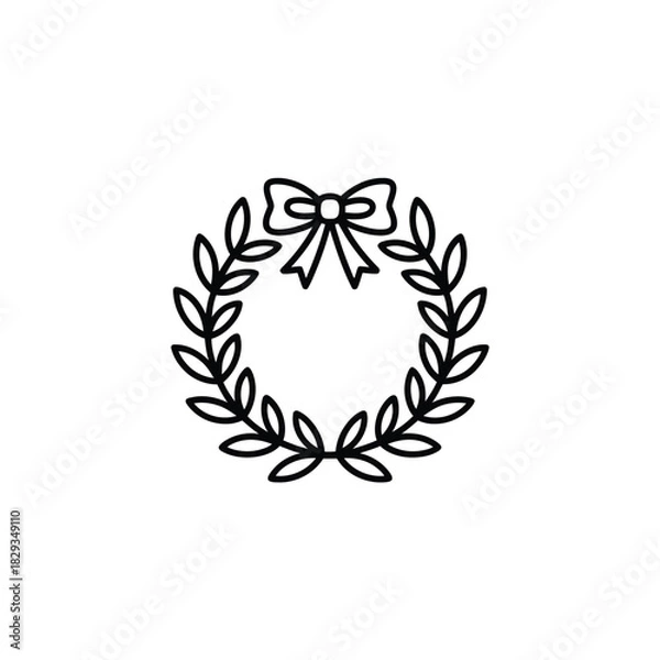 Obraz Simple Black Outline Laurel Wreath with Bow Icon Keywords: wreath, laurel, bow, icon, symbol