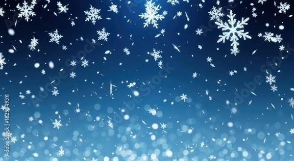 Obraz Falling snowflakes on a blue background, perfect for winter holiday themes