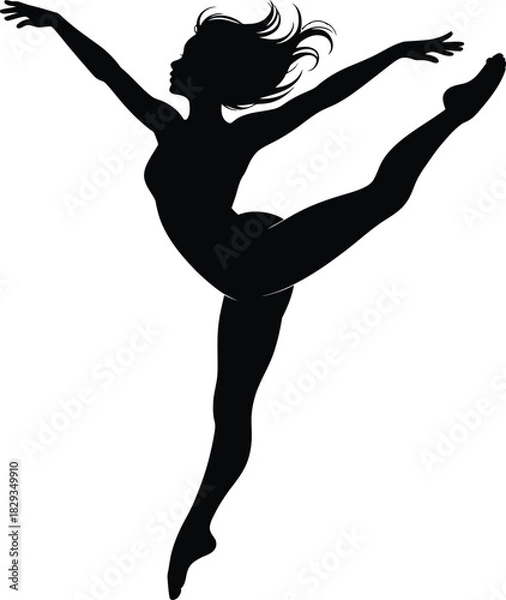 Fototapeta Black and white silhouette illustration of dancing in a white background.