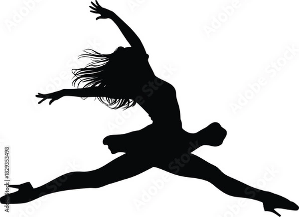 Fototapeta Black and white silhouette illustration of dancing in a white background.