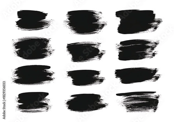 Obraz Twelve black brush strokes on a white background