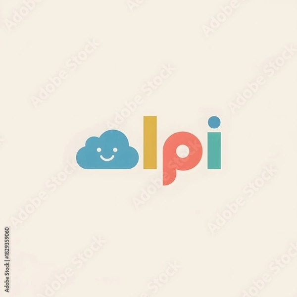 Fototapeta Cheerful Cloud and Colorful Letters: A whimsical logo design, combining a smiling cloud icon with vibrant letters. Perfect for a brand seeking a playful and friendly identity.