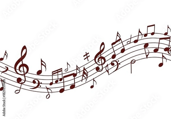 Obraz Brown musical notes on staff against white backdrop