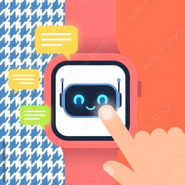 Fototapeta Smart Watch Chatbot Interface: An interactive interface showcasing a friendly chatbot on a smartwatch, symbolizing easy communication. The scene portrays seamless integration of technology with style.