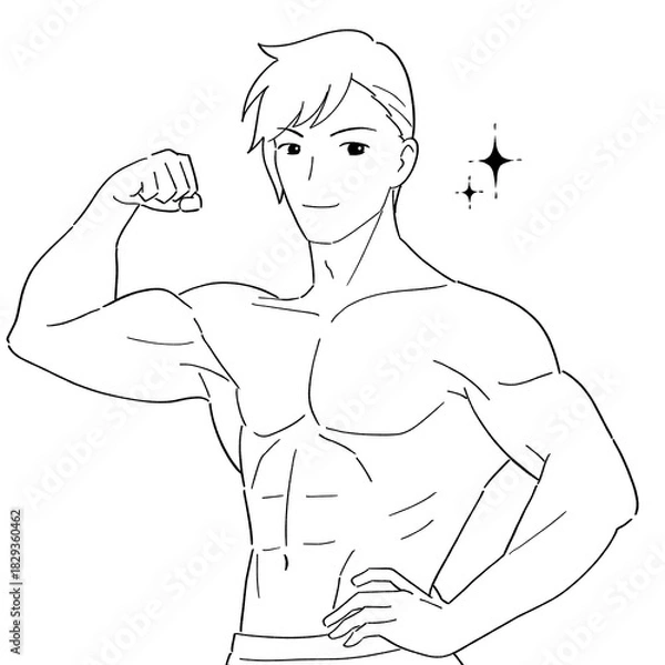 Obraz 筋肉ムキムキの男性　白黒イラスト