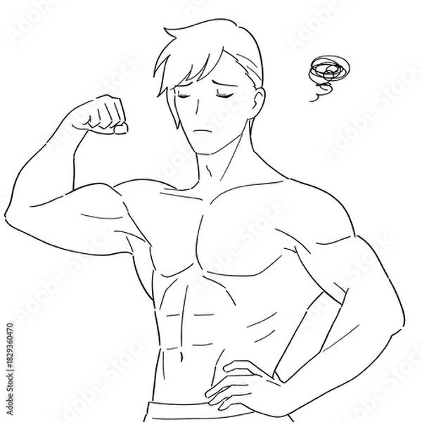 Obraz 筋肉ムキムキの男性　白黒イラスト