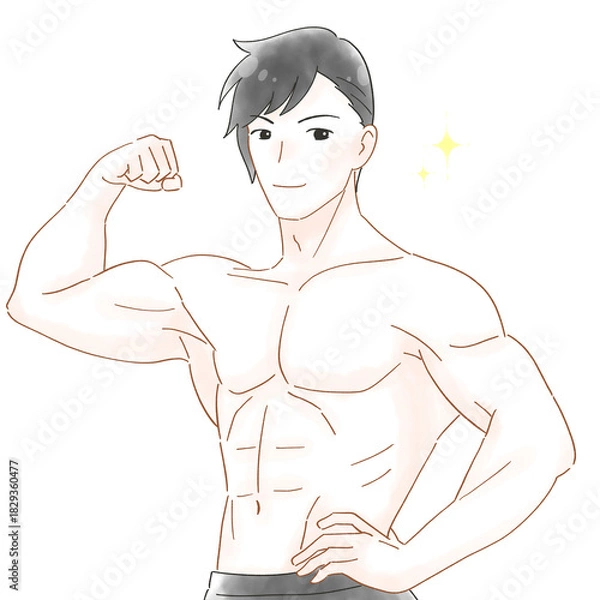 Obraz  筋肉ムキムキの男性　水彩風イラスト