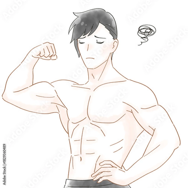 Obraz  筋肉ムキムキの男性　水彩風イラスト
