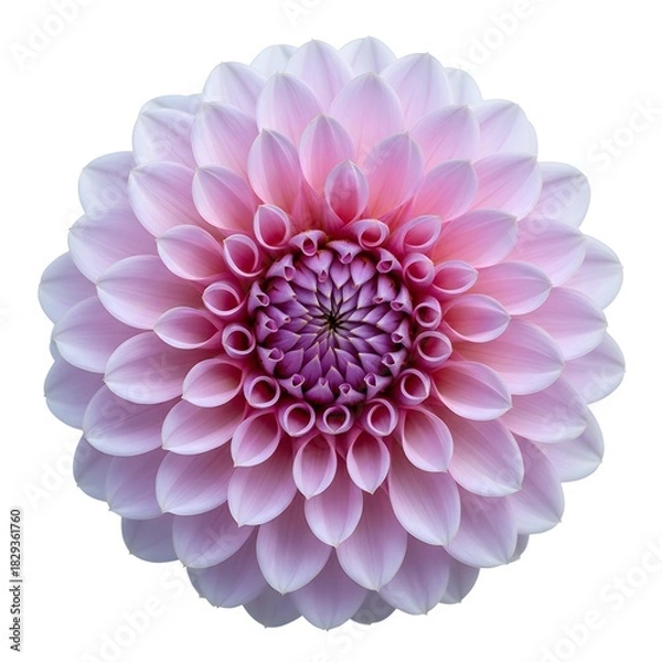 Fototapeta Elegant Dahlia: An overhead view captures the intricate beauty of a perfect dahlia bloom. Petals gracefully unfold, displaying a gradient of delicate hues