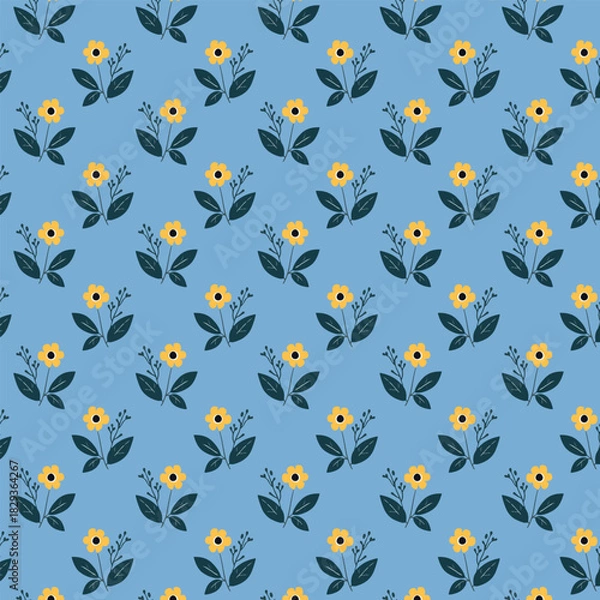 Obraz Floral seamless pattern, background for textiles, porcelain, fabric. on blue background