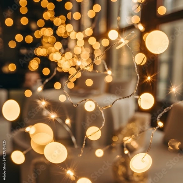 Fototapeta Warm and glowing bokeh lights for festive background and decorative element