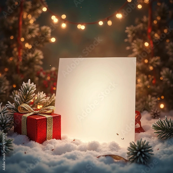 Obraz christmas tree with gift boxes and writing note