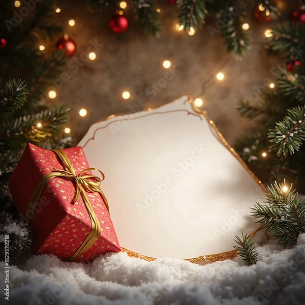 Obraz christmas tree with gift boxes and writing note