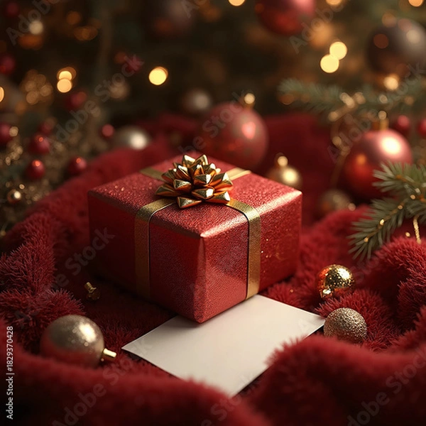 Obraz christmas tree with gift boxes and writing note