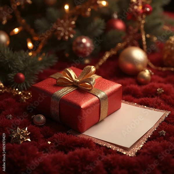 Obraz christmas tree with gift boxes and writing note